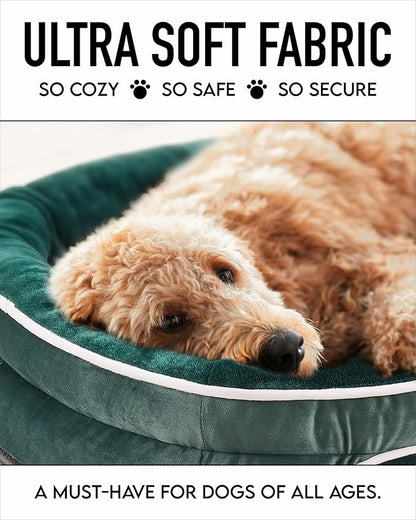 Orthopedic Dog Bed for Large Dogs, Dog Couch Design with Egg Foam Support, Removable, Machine Washable Plush Cover and Non-Slip Bottom with Four Sided Bolster Cushion (Dark Green)