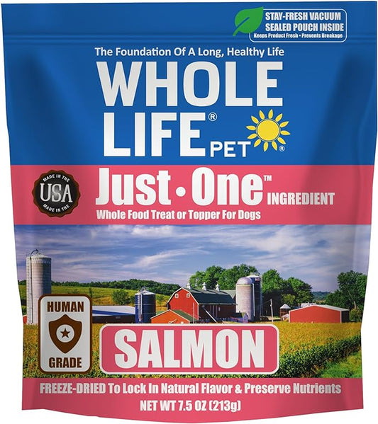 Whole Life Pet Just One Salmon - Dog Treat Or Topper - Human Grade, Freeze Dried, One Ingredient - Protein Rich, Grain Free, Made in The USA