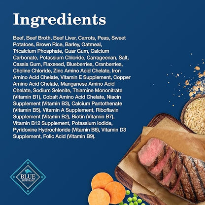 Blue Buffalo Homestyle Recipe Adult Wet Dog Food, Made with Natural Ingredients, Beef Dinner With Garden Vegetables, 12.5-oz. Cans (Pack of 12)