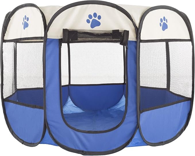 Pop-Up Pet Playpen - Indoor and Outdoor Dog Pen with Carrying Case - Portable Pet Enclosure for Dogs, Cats, and Other Small Animals by PETMAKER (Blue)