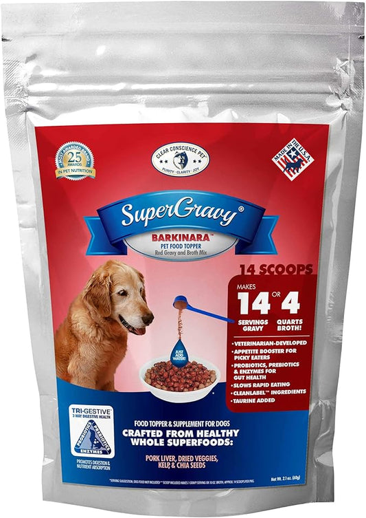 SuperGravy BARKinara - Natural Dog Food Gravy Topper - Hydration Broth Food Mix - Human Grade – Kibble Seasoning for Picky Eaters – Gluten Free & Grain Free, 14 Scoops, 01089, red