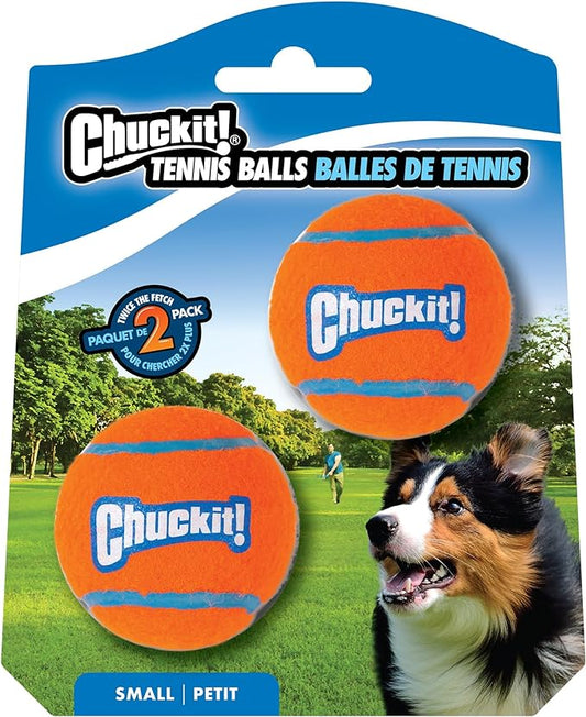 Chuckit Dog Tennis Ball Dog Toy, Small (2 Inch Diameter) for dogs 0-20 lbs, Pack of 2