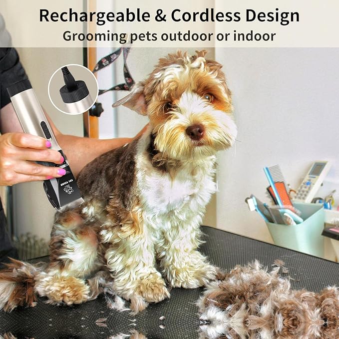 Professional Dog Clippers Trimmer for Grooming - Dog Grooming Kit Tools Pet Cat Hair Grooming Clippers Scissirs Dog Shaver Shears with Combs/Detachable Blades/Guards, Cordless Quiet Animal Clippers