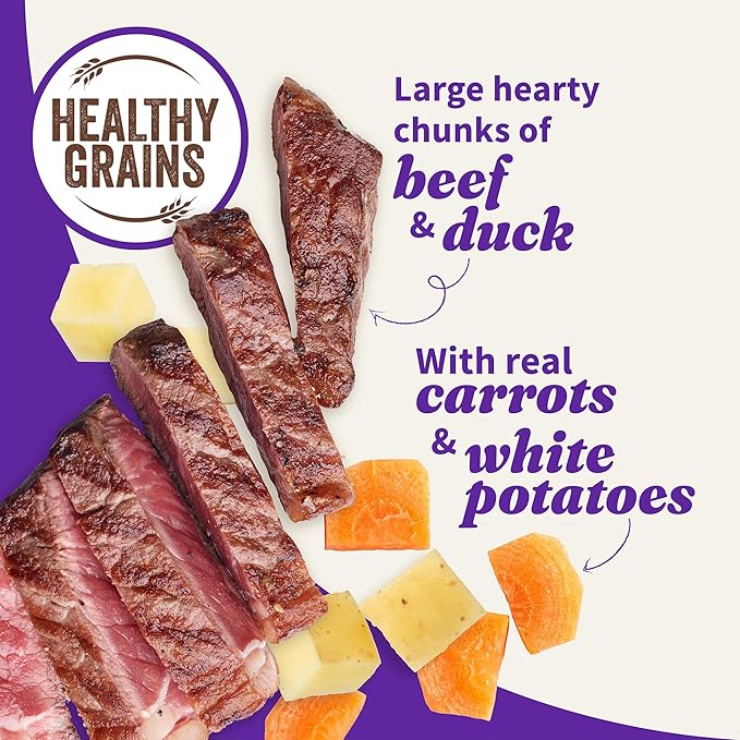 Halo Elevate Wet Dog Food, Kettle Cooked Chunky Healthy Grains Duck & Beef Stew with Carrots, White Potatoes & Brown Rice, 12.7oz (Pack of 6)
