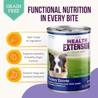 Health Extension Wet Dog Food, Gluten and Grain-Free, Healthy Natural Food Canned for Puppies, Turkey Recipe (12.5 Oz / 374 g) (Pack of 12)