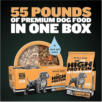 Bully Max Wet Puppy Food - Dehydrated High Protein Dog Food with Chicken - Growth & Immune Support for Small & Large Breed Puppies - 20 Dry Dog Food Pounds (Makes 55 lbs. of Wet Dog Food, 10 Pouches)