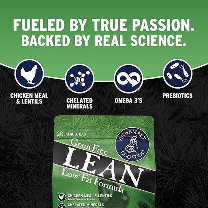 Annamaet Grain-Free Lean Reduced Fat Formula Dry Dog Food, (Chicken & Duck), 12-lb Bag