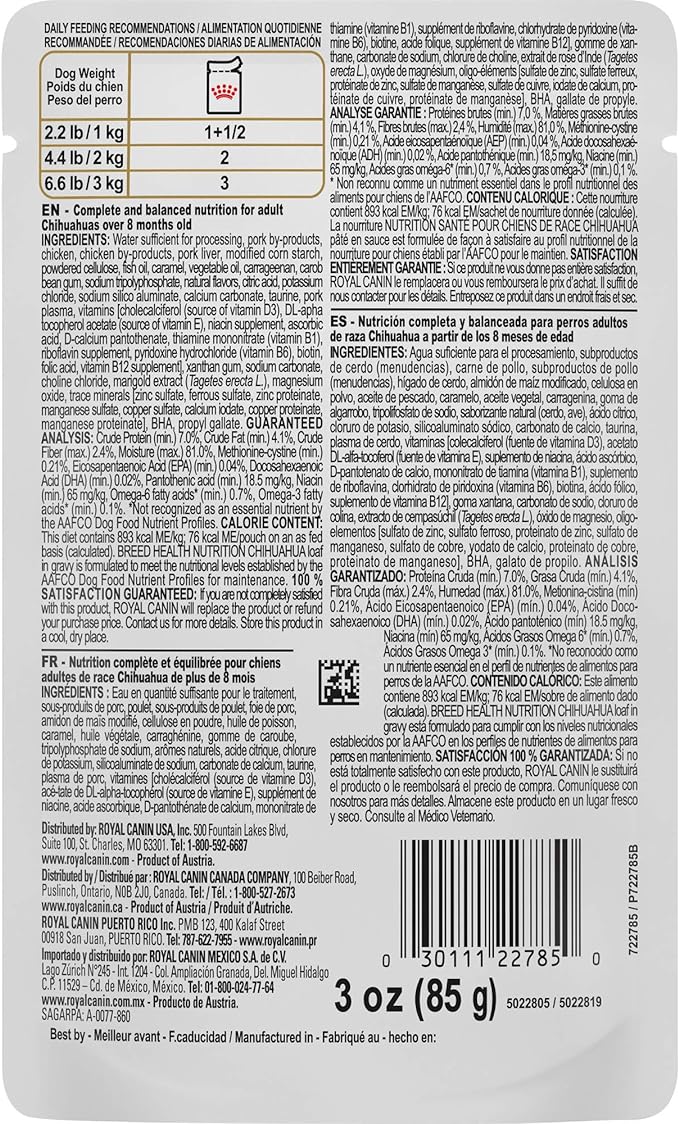 Royal Canin Breed Health Nutrition Chihuahua Adult Loaf in Gravy Wet Dog Food, 3 oz pouch (12-count)