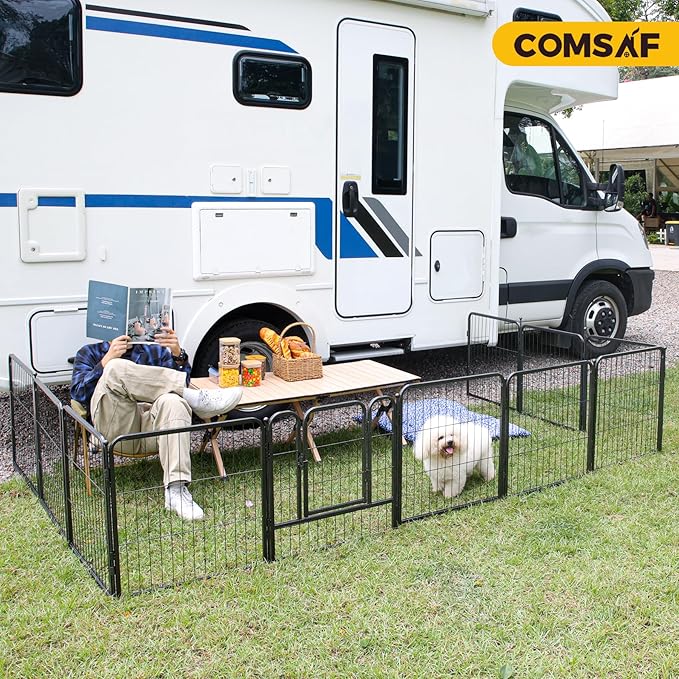ComSaf Dog Playpen Indoor, 24" Height 16 Panels Metal Dog Fence,Playpen for Medium/Small Dogs, Portable Pet Puppy Playpen for Indoor