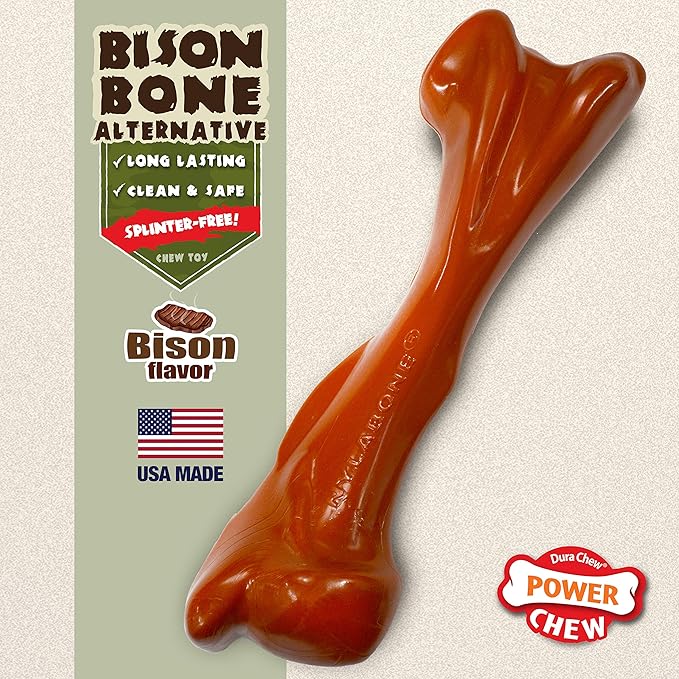 Nylabone Power Chew Bison Bone Alternative Nylon Chew Toy for Dogs, Dog Toys for Aggressive Chewers, Bison Flavor, Large/Giant (1 Count)
