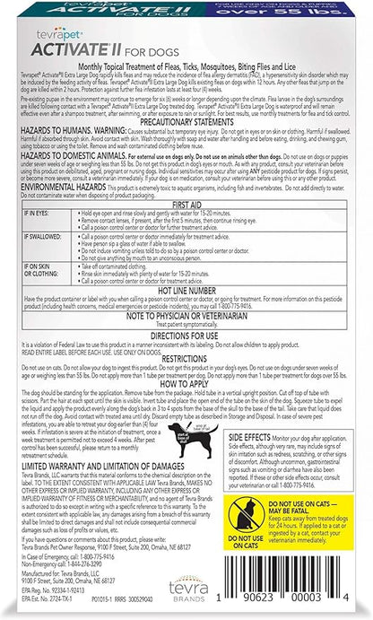 Activate II Flea and Tick Prevention for Dogs | 4 Count | Extra Large Dogs 55+ lbs | Topical Drops | 4 Months Flea Treatment