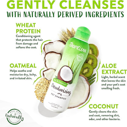 TropiClean Aloe & Coconut Deodorizing Dog Shampoo for Smelly Dogs | Odor Control Shampoo for Stinky Dogs | Natural Pet Shampoo Derived from Natural Ingredients | Cat Friendly | Made in USA | 2.5 gal.