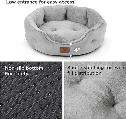 Bedsure Dog Beds for Small Dogs - Round Cat Beds for Indoor Cats, Washable Pet Bed for Puppy and Kitten with Slip-Resistant Bottom, 20 Inches, Pale Grey