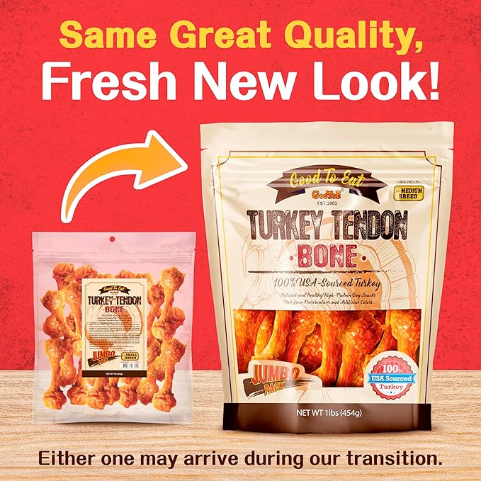 Gootoe Turkey Tendon Dog Treats – 100% USA-Sourced, Natural Snack, Premium Training Chews, Hypoallergenic, Reseal Value Bags, Size for Medium Dogs, Bone (M) Jumbo Pack, 1 lb (Pack of 1)