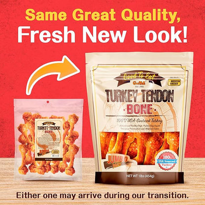 Gootoe Turkey Tendon Dog Treats – 100% USA-Sourced, Natural Snack, Premium Training Chews, Hypoallergenic, Reseal Value Bags, Size for Medium Dogs, Bone (M) Jumbo Pack, 1 lb (Pack of 1)
