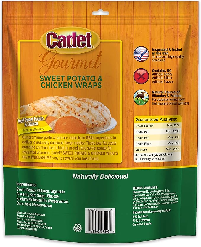 Cadet Gourmet Sweet Potato & Chicken Wraps Dog Treats - Healthy and Natural Chicken and Sweet Potato Dog Training Treats for Small & Large Dogs - Inspected & Tested in USA (28 oz.)