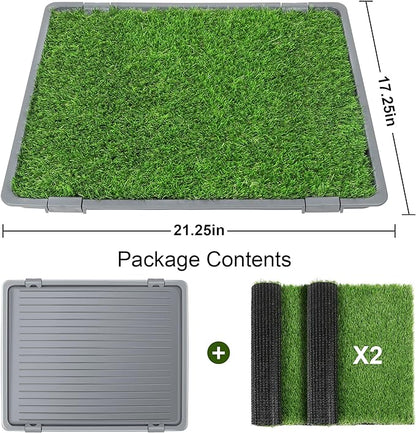 Dog Grass Pad with Tray: Reusable Training Pad with 2-Pack Replaceable Artificial Grass - Quick Absorbent Indoor Portable Dog Patio Potty, Washable Pee Pad for Small Medium to Large Dog, 22"x18" Grey