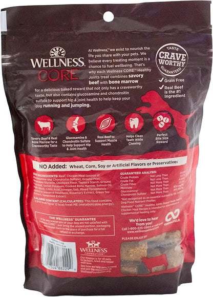 Wellness CORE Grain Free Dog Treats - 2 Flavor Variety Bundle: (1) Each: Healthy Joints Beef Chewy Baked, Power Packed Beef Venison Chewy Jerky (4-8 Ounces)