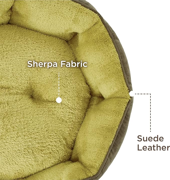 Bedsure Dog Beds for Small Dogs - Round Cat Beds for Indoor Cats, Washable Pet Bed for Puppy and Kitten with Slip-Resistant Bottom, 20 Inches, Lentil Sprout