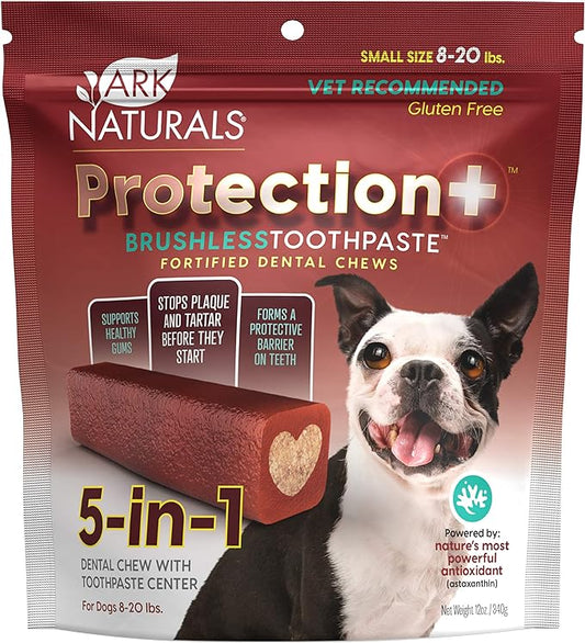 ARK NATURALS Protection+ Brushless Toothpaste – Small Breeds, 12oz Bag – Dog Dental Chew with Toothpaste Center – Prevent Plaque & Tartar and Freshen Breath with Dental Chews for Dogs