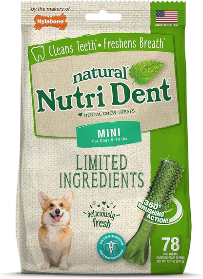 Nylabone Nutri Dent Dog Dental Treats - Natural Dog Teeth Cleaning & Breath Freshener - Dental Treats for Dogs - Fresh Breath Flavor, Mini (78 Count)