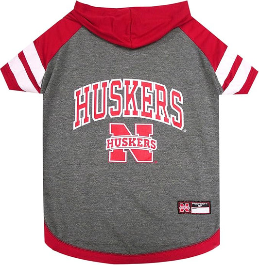 NCAA NEBRASKA CORNHUSKERS HOODIE for DOGS & CATS, SMALL COLLEGIATE Licensed DOG HOODY Tee Shirt. Sports HOODY T-Shirt for Pets. COLLEGE Sporty Dog Hoodie Shirt.