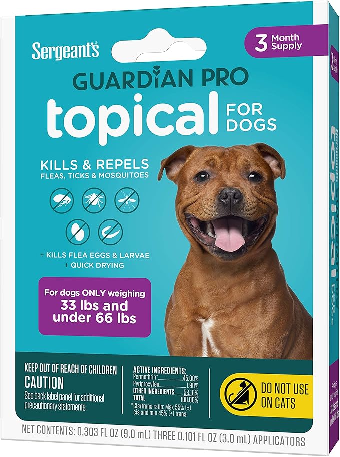 Sergeant's Guardian Pro Flea & Tick Squeeze On Topical for Dogs, 33-66 lbs., 3 Count