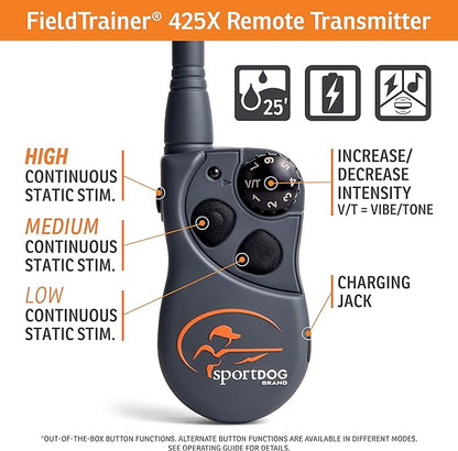 SportDOG Brand 425 Remote Trainers - 500 Yard Range E-Collar with Static, Vibrate and Tone - Waterproof, Rechargeable - Black (SD-425X) Dog Training Collar