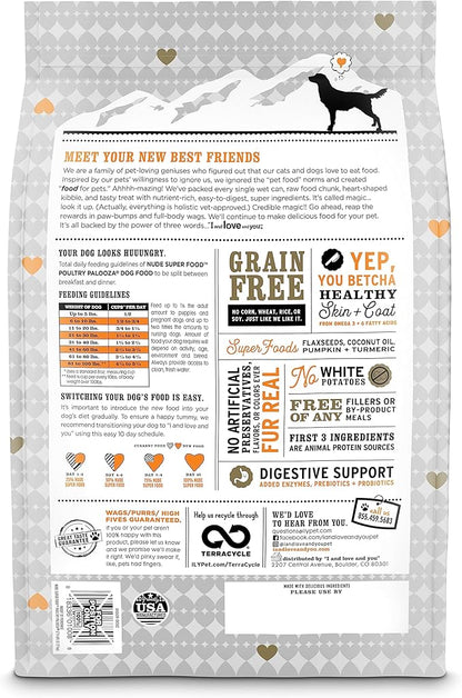 I and love and you Nude Super Food Dry Dog Food - Turkey + Chicken - Prebiotic + Probiotic, Grain Free, Real Meat, No Fillers, 23lb Bag