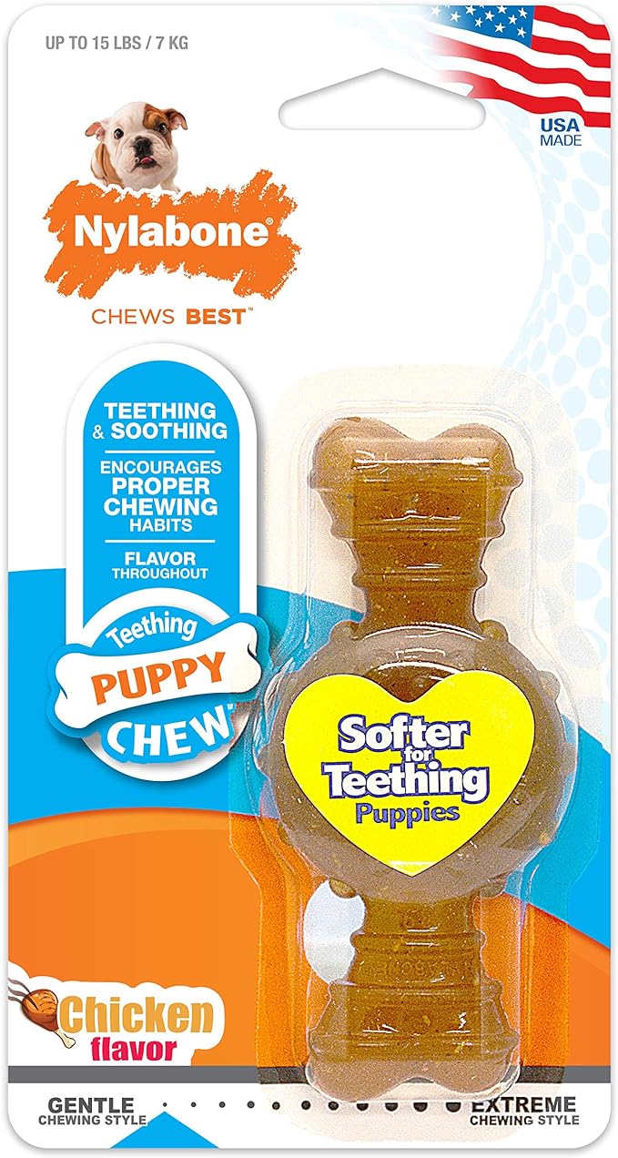 Nylabone Puppy Ring Bone Chew Toy - Puppy Chew Toys for Teething - Puppy Supplies - Chicken Flavor, Small/Petite (1 Count) (Pack of 2)
