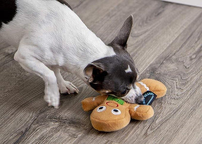 goDog Christmas Gingerbread Man Squeaky Plush Dog Toy, Chew Guard Technology - Brown, Small