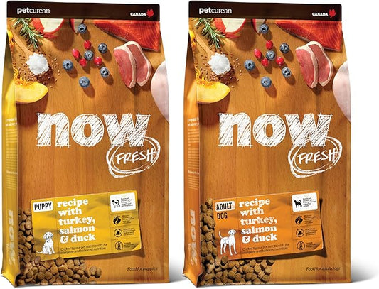 Now Fresh Grain Free Puppy Food, 3.5 lb and Now Fresh Grain Free Adult Dog Food, 22 lb – with Real Meat and Fish for Protein