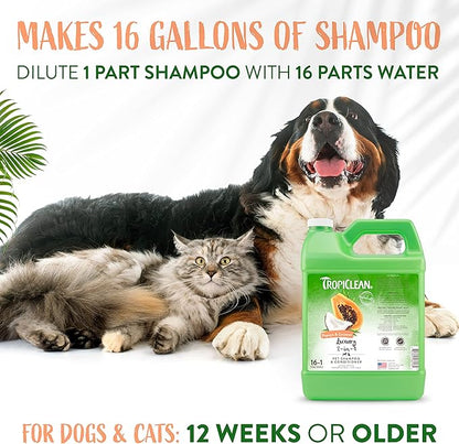 TropiClean 2-in-1 Papaya & Coconut Dog Shampoo and Conditioner | Natural Pet Shampoo Derived from Natural Ingredients | Cat Friendly | Made in the USA | 1 gallon