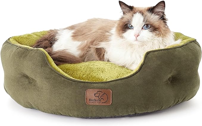 Bedsure Dog Beds for Small Dogs - Round Cat Beds for Indoor Cats, Washable Pet Bed for Puppy and Kitten with Slip-Resistant Bottom, 20 Inches, Lentil Sprout