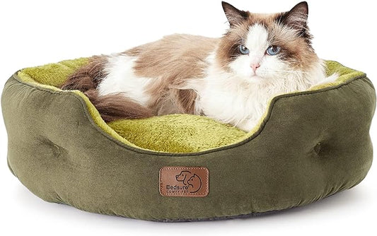 Bedsure Dog Beds for Small Dogs - Round Cat Beds for Indoor Cats, Washable Pet Bed for Puppy and Kitten with Slip-Resistant Bottom, 20 Inches, Lentil Sprout
