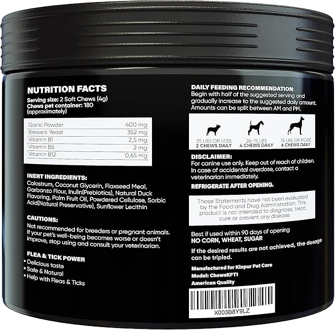Flea and Tick Prevention Chewable for Dogs - No Collars, No Mess - Easy Help with Flea and Tick for Dogs - American Quality - for All Breeds and Ages - Duck-Flavored Treats - 180 Flea Chews for Dogs