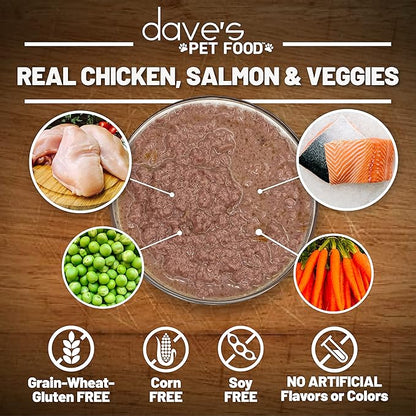 Dave’s Pet Food Gravylicous Soft Wet Dog Food for Small & Large Dogs (Chicken & Salmon with Veggies), Grain Free Canned Dog Food, Added Vitamins & Minerals, Wheat & Gluten-Free, 12oz Cans (Case of 12)