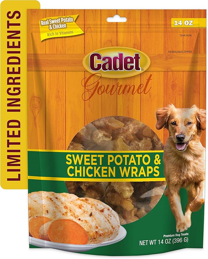 Cadet Gourmet Sweet Potato & Chicken Wraps Dog Treats - Healthy & Natural Chicken and Sweet Potato Dog Training Treats for Small & Large Dogs - Inspected & Tested in USA (14 oz.)