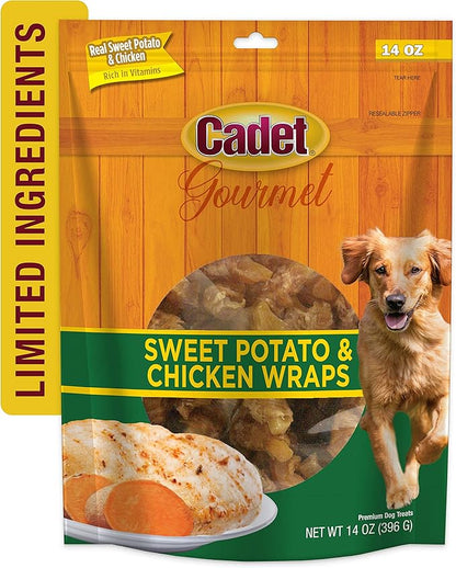 Cadet Gourmet Sweet Potato & Chicken Wraps Dog Treats - Healthy & Natural Chicken and Sweet Potato Dog Training Treats for Small & Large Dogs - Inspected & Tested in USA (14 oz.)
