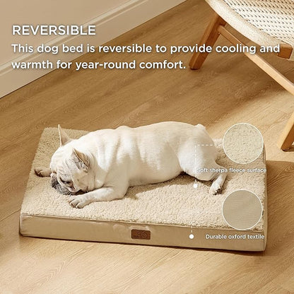 Bedsure Medium Dog Bed for Medium Dogs - Orthopedic Waterproof Dog Beds with Removable Washable Cover, Egg Crate Foam Pet Bed MatKhaki