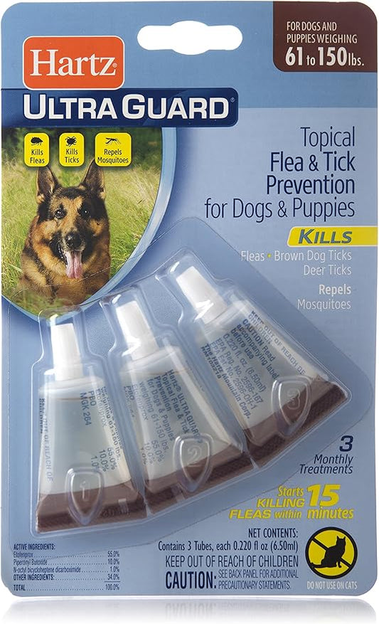 Hartz UltraGuard Flea & Tick Drops for Dogs & Puppies 61-150lbs - 3 Monthly Treatment