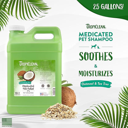 TropiClean Medicated Dog Shampoo for Allergies and Itching | Tea Tree & Oatmeal Dog Shampoo for Sensitive Skin | Natural Pet Shampoo Derived from Natural Ingredients | Made in the USA | 2.5 gallon