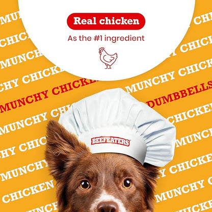 Beefeaters Dog Treats - Munchy Chicken Dumbbells 4.5oz, Case of 6 | Dog Food Savory Real Chicken & Beef Hide Treats | High Protein & Low Fat | Training Treats for All Dog Sizes