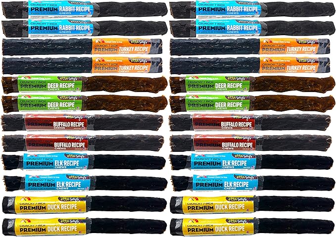 ETTA SAYS! Premium Crunchy Dog Chews Variety Pack of 24 – Made from USA Sourced Rawhide, Grain-Free, Easy to Digest, Low Odor, Won’t Stain Carpet