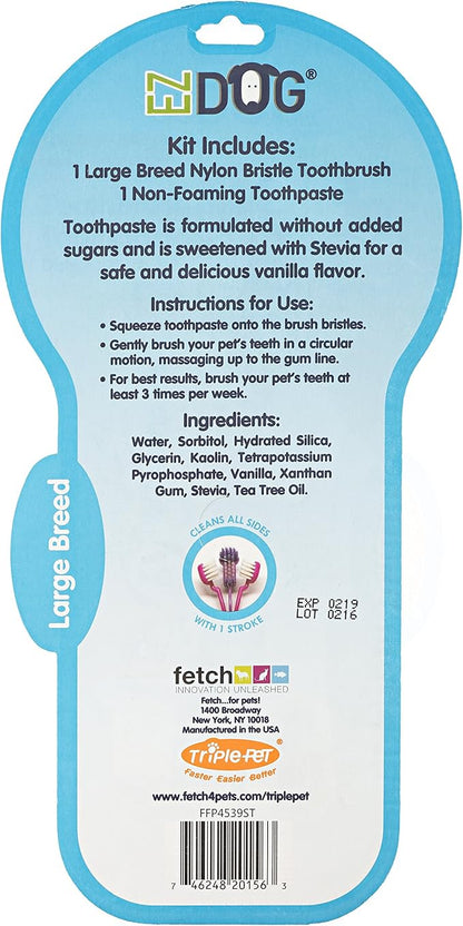 Dental Care Kit Contains 3-Sided Toothbrush & All-Natural Vanilla Toothpaste | Helps Prevent Plaque & Tartar Buildup | Dogs Love the Taste, Large Breed