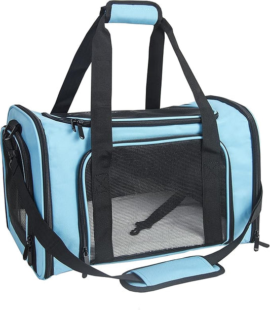 Soft Sided Carrier for Small Medium Cats Dogs,Removable Pad Collapsible Travel Pet Carrier Large Blue