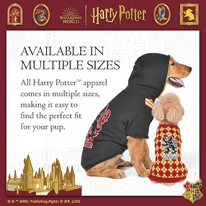 Harry Potter Gryffindor Pet Hoodie with Faux Scarf - Small | Pet Apparel and Accessories for Dogs| Dog Pullover Hoodie for Hogwarts Houses, Gryffindor Clothing for Dogs,Black