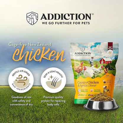 Addiction Country Chicken & Apricot Raw Alternative Dog Food - Gently Air-Dried Complete Meal or Dog Food Topper for Digestive and Skin and Coat Health, 2 lb