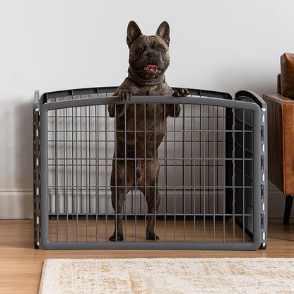 IRIS USA Dog Playpen, 4-Panel 24" Pet Playpen, Puppy Playpen, Indoor/Outdoor Dog Pen, 35 x 35 x 24, Foldable, Customizable, Dark Gray