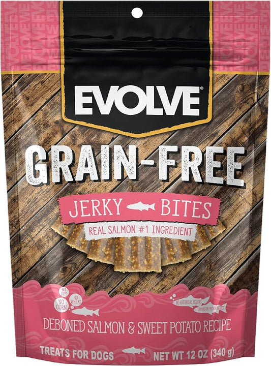 Evolve Grain Free Salmon and Sweet Potato Jerky Bites Dog Treats